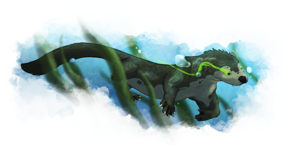 A Hunter in the shape of an aquatic, otter-like creature underwater